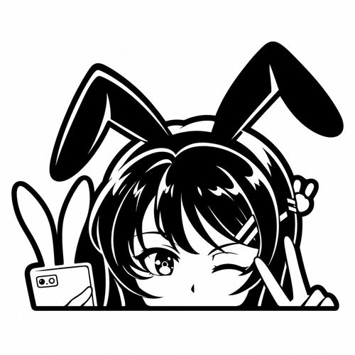 Bunny Girl Peace Sign Peeker Decal